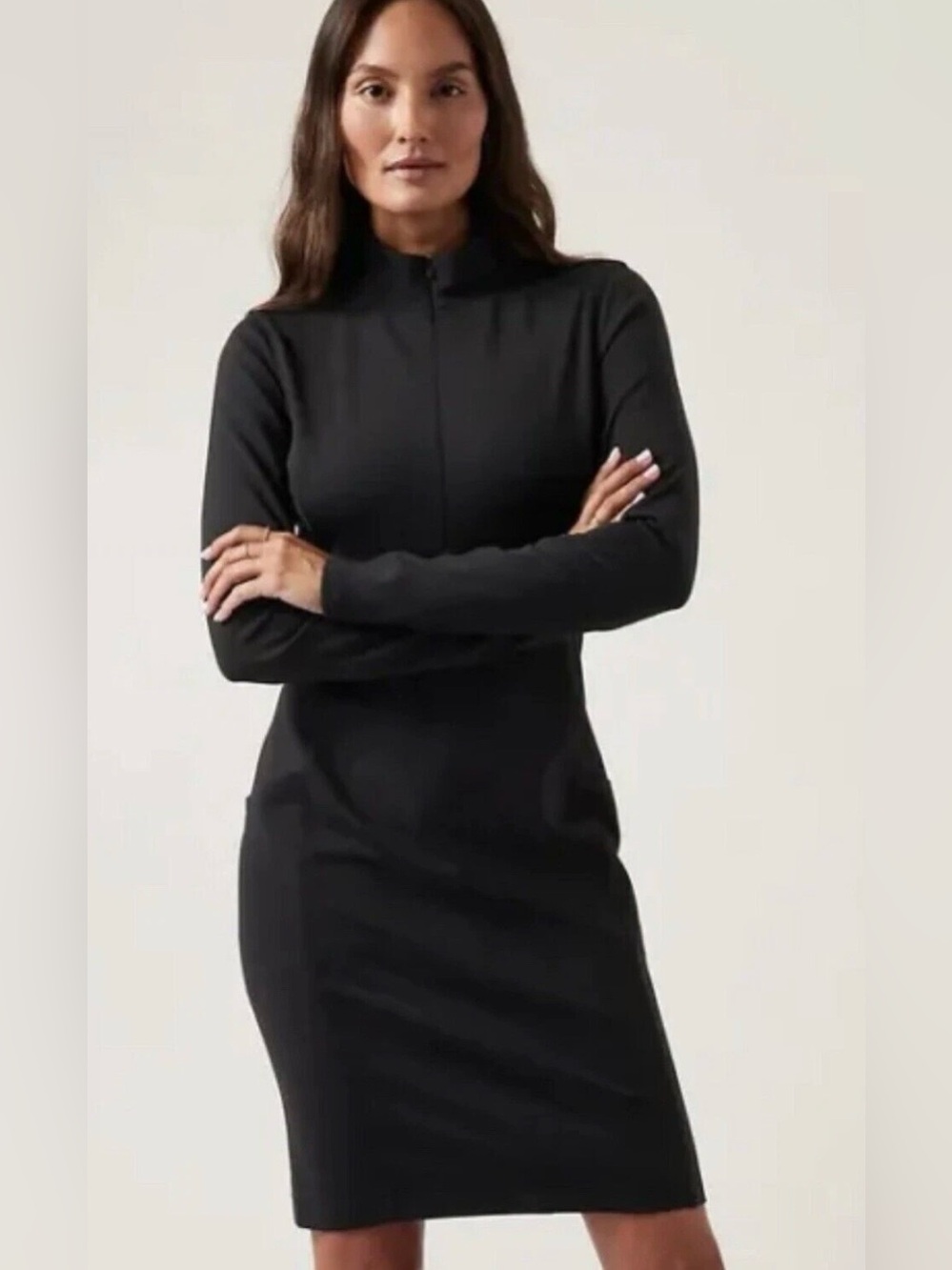 Athleta Delancey Dress Size Medium Black Quarter Zip Neckline Long Sleeves